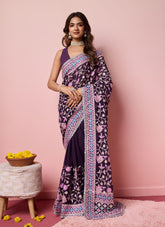 Georgette saree in purple colour